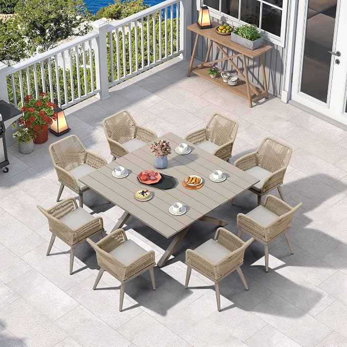 PURPLE LEAF 9 Pieces Outdoor Dining Set All-Weather PE Rattan Outdoor Patio by PURPLELEAF