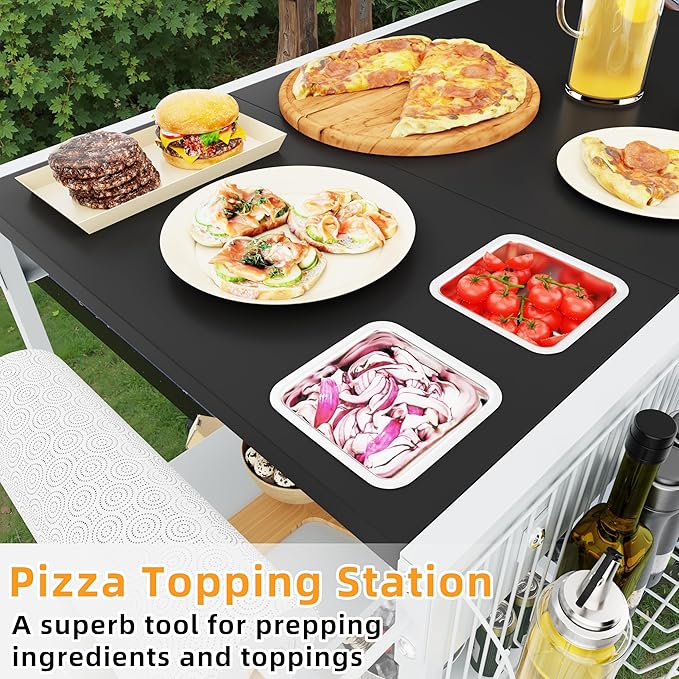 Vongrasig Pizza Oven Cart with Topping Station, Outdoor Grill Table Kitchen - Image 5