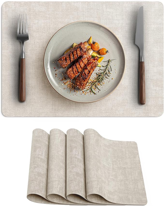Faux Leather Vinyl Placemats Set of 4 Wipeable Heat Resistant Place Mats 100% by Unknown