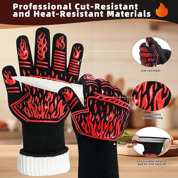 BBQ Gloves, 1472°F Heat-Resistant and Anti Slip Long Grilling Gloves, One Size - Image 3