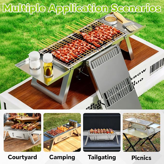 Foldable Small Charcoal Grill, Portable Stainless Steel Charcoal Grill - Image 8