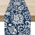 Blue Paisley Table Runner, Vintage Damask Antique Floral Flower Boho Damask by Unknown