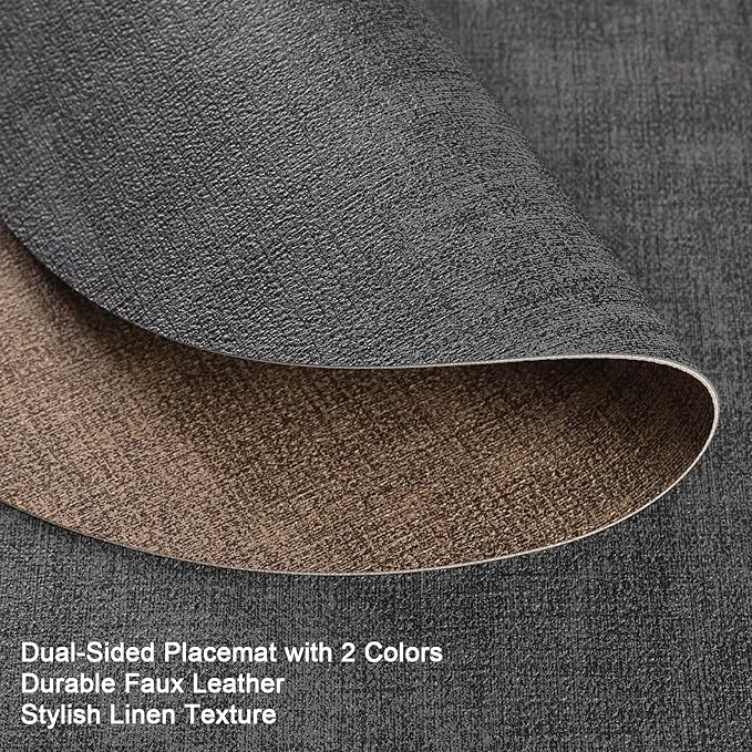 Placemats and Coasters, Washable Reversible Placemats Round Faux Leather - Image 2