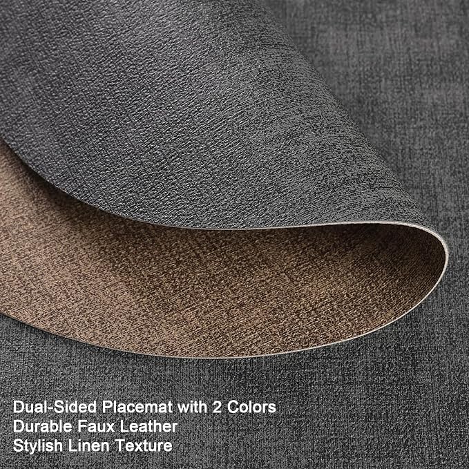 Myir JUN Round Placemats, Dual Sided Faux Leather Place Mats Set of 6 - Image 2