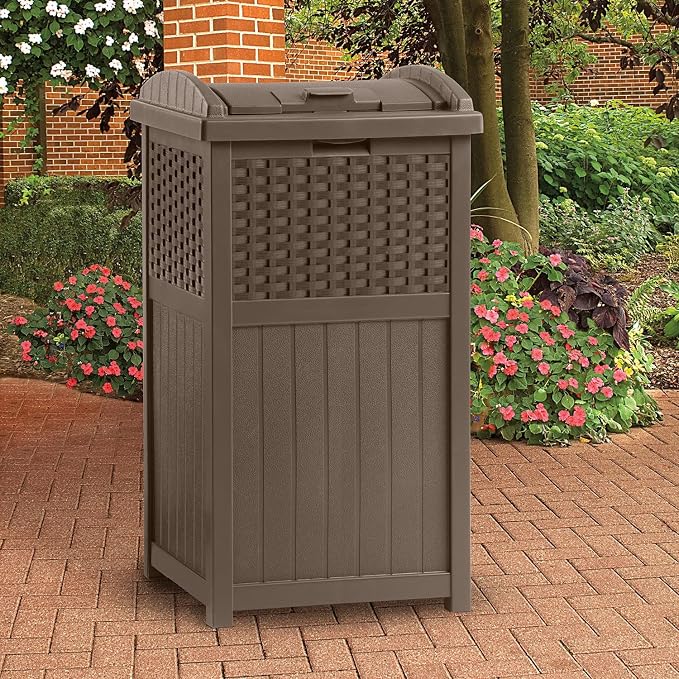 Suncast 33 Gallon Trash Hideaway Easy Assembly Durable Plastic Garbage Container - Image 7