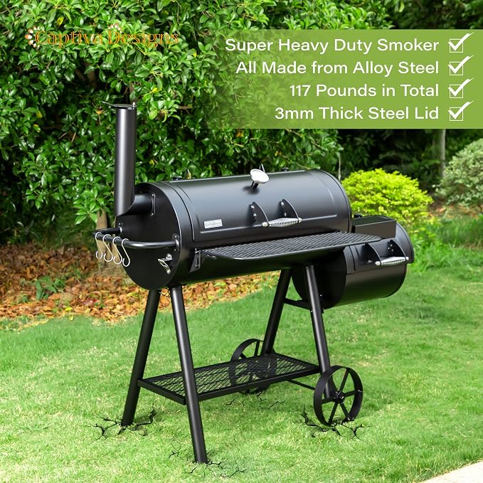 Captiva Designs Heavy Duty Outdoor Smoker, Extra Large Cooking Area Offset - Image 4