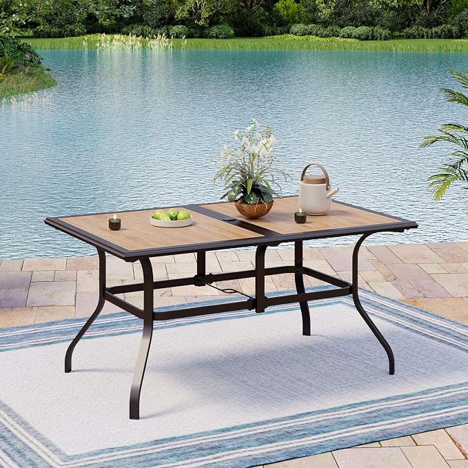 Outdoor Patio Dining Table for 6, All Weather Wrought Iron Black Outdoor Table - Image 2