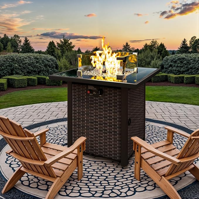 Propane Outdoor Fire Pit Table, Outdoor Gas FirePit W/Glass Wind Guard - Image 8