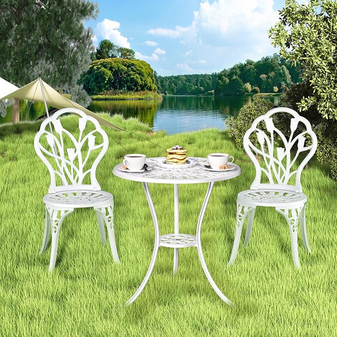 Outdoor Bistro Table and Chairs Set of 2, 3 Piece Patio Bistro Set w/Umbrella - Image 2