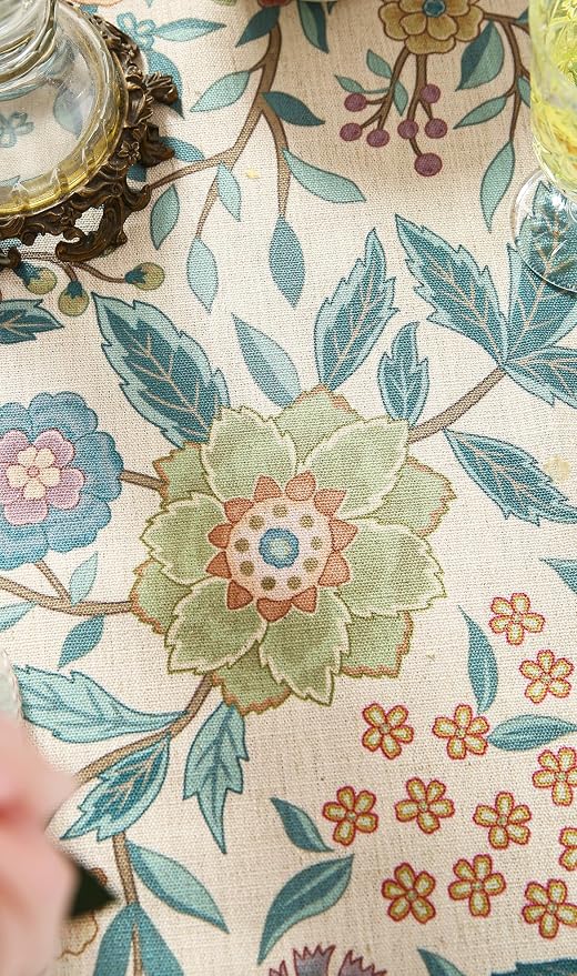Designer Vintage Linen Long Rectangle Tablecloth, William Morris Floral - Image 5