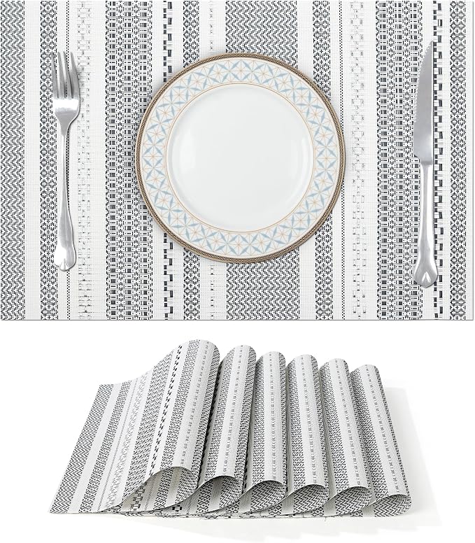 fanquare Sliver Striped Placemats 6 Pack Nordic Style Washable Place Mats Vinyl by fanquare