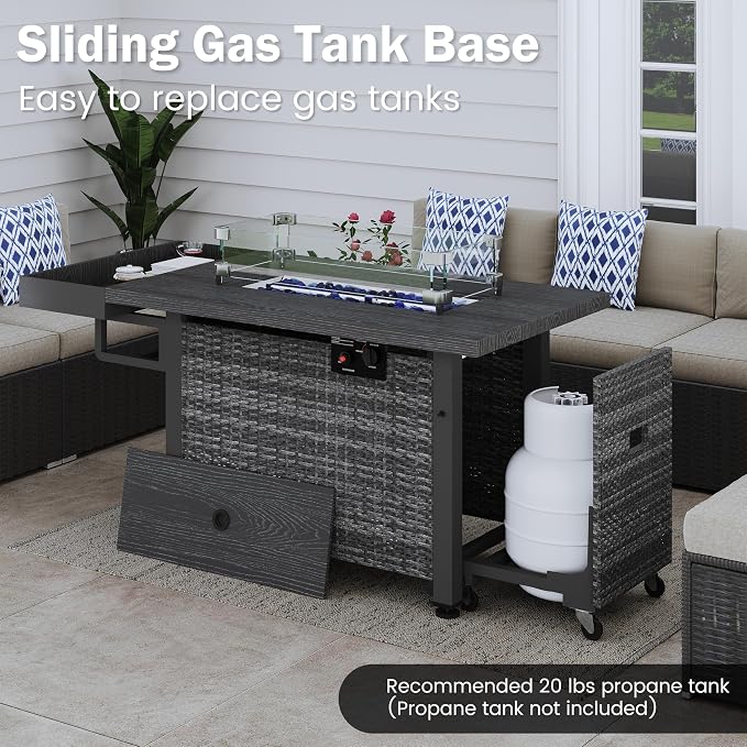52 Inch Wicker Patio Fire Table, 000BTU Propane Fire Pit Table - Image 2