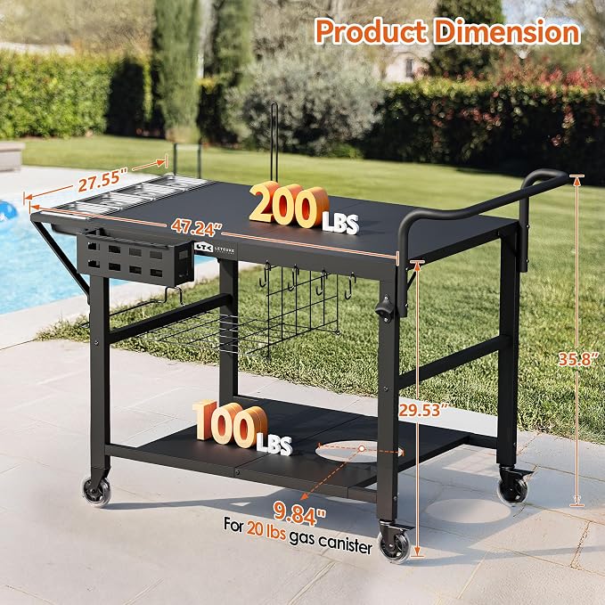 Leteuke Pizza Oven Table, Grill Cart Table - Image 4