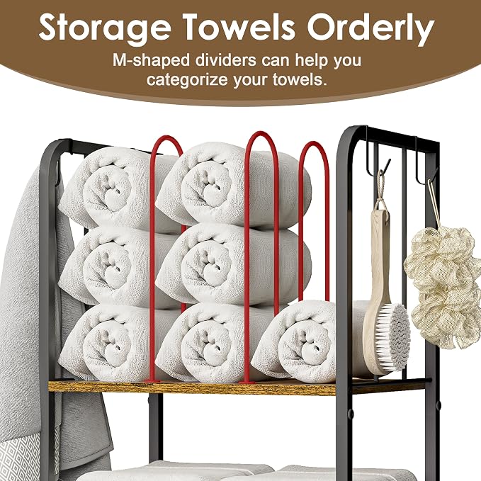 Towel Rack Free Standing 3-Tier M-Shaped Detachable Dividers, Durable Metal - Image 2