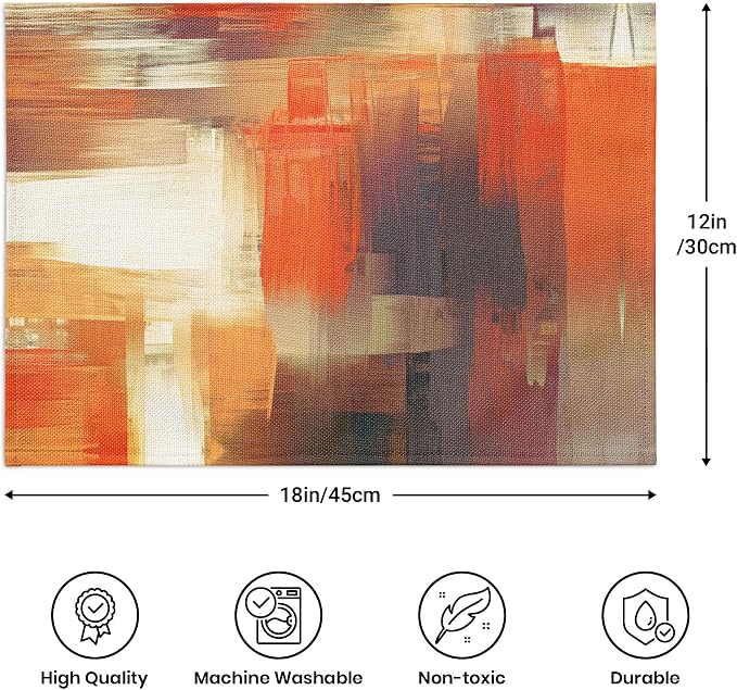 Orange Placemats for Dining Table Set of 6 Modern Art Abstract Painting Place - Image 8