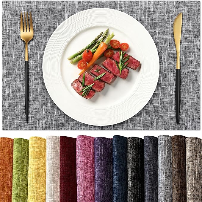 KXN Placemats Set of 8, Dual-Layer Thickened Faux Linen Table Mats, Heat by Homepage