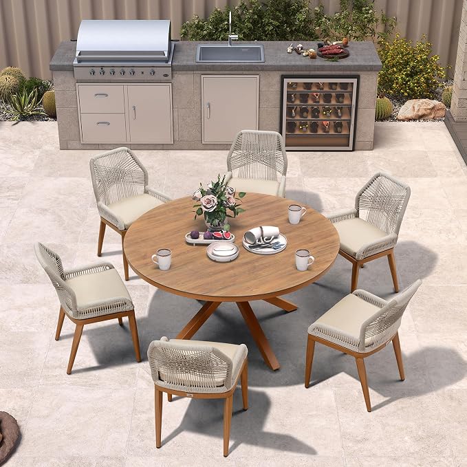 PURPLE LEAF 7 Pieces Round Dining Set Patio Aluminum Modern Round Table and - Image 2