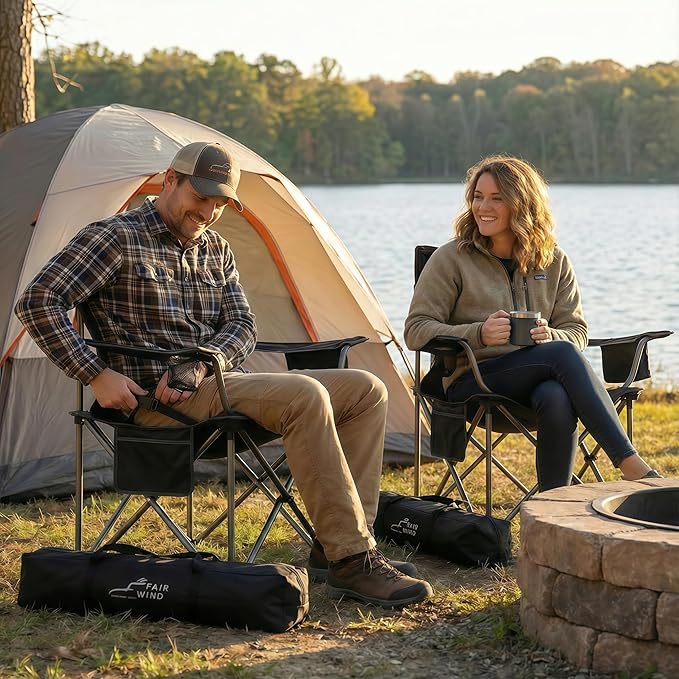 Camping Chair with 450 lb Capacity, Extra-Wide Padded Seat, Black