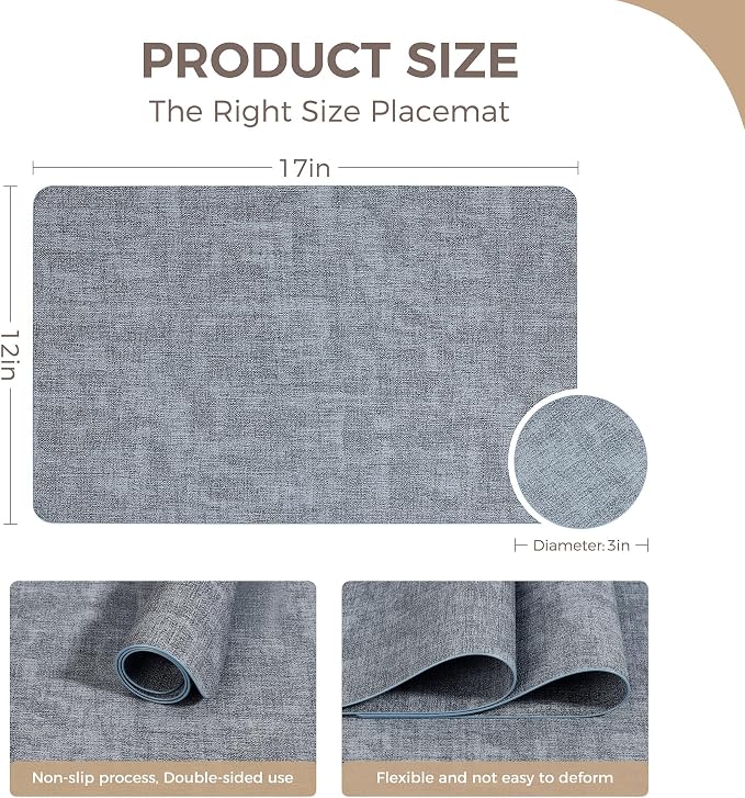 Vinyl Placemats Set of 12, Faux Leather Waterproof and Heat Resistant Place Mats - Image 4