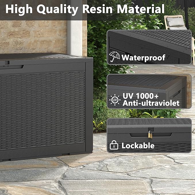 KAMABOKO 101 Gallon Waterproof Large Resin Deck Box, Lockable Large Outdoor - Image 3