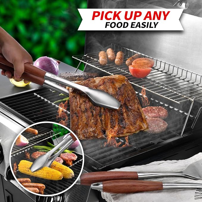Heavy-Duty Rose Wooden BBQ Grilling Tools Set. Extra Thick Stainless Steel - Image 5