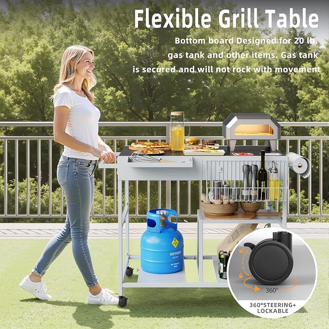 Vongrasig Pizza Oven Cart with Topping Station, Outdoor Grill Table Kitchen - Image 6