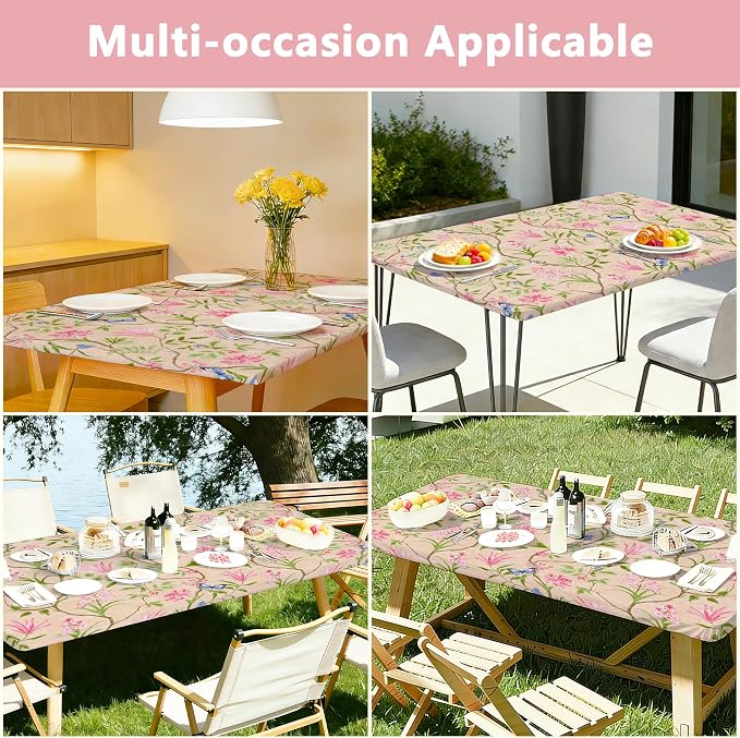 Rectangle Picnic Table Cloth, Elastic Waterproof Fitted Vinyl Tablecloths - Image 7