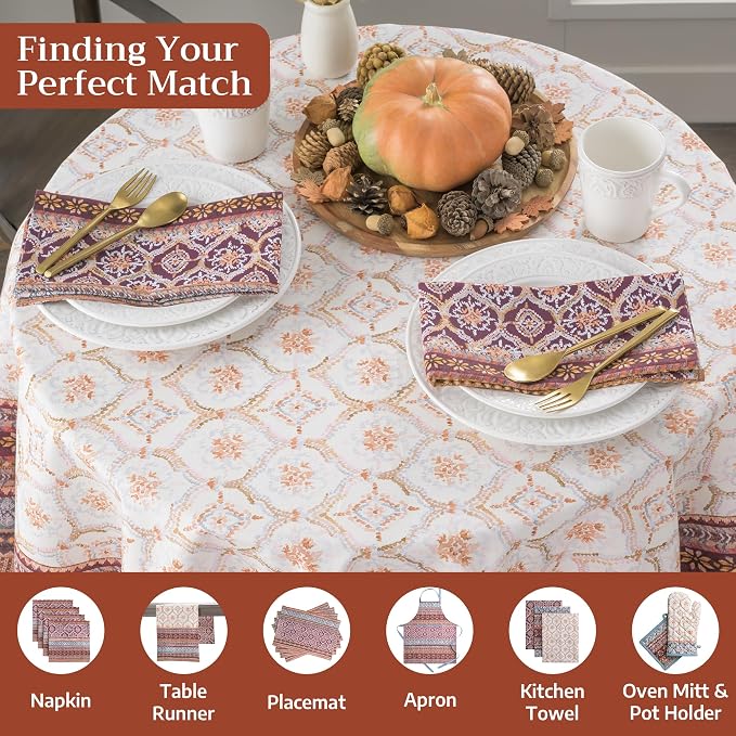 Maison d' Hermine Table Cloth Round Table 100% Cotton 69 Inches Fall Tablecloth - Image 4