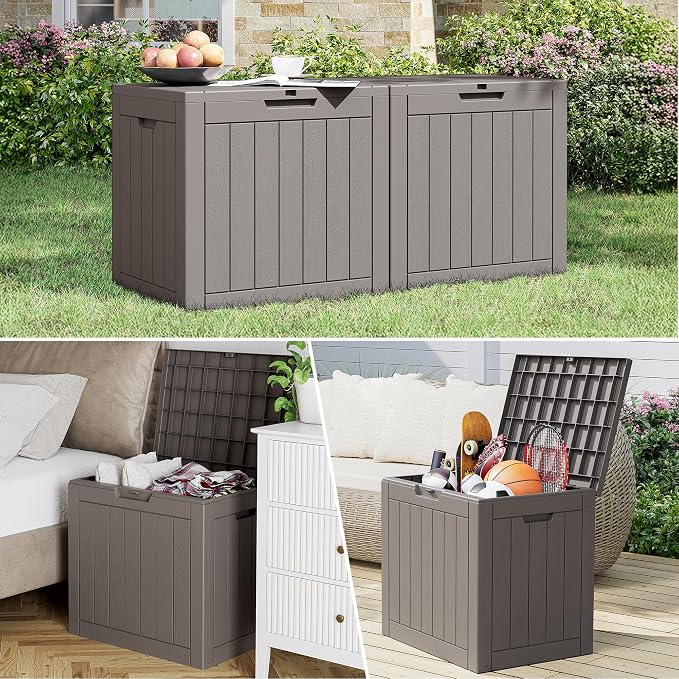 KAMABOKO 32 Gallon Outdoor Storage Box 2 Pack All-Weather Deck Box - Image 8