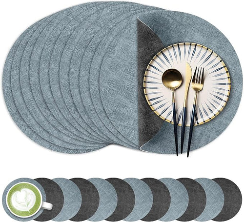 13-Inch Faux Leather Round Placemats Set of 12, Waterproof Anti-Slip Dual Sided by Fyvva