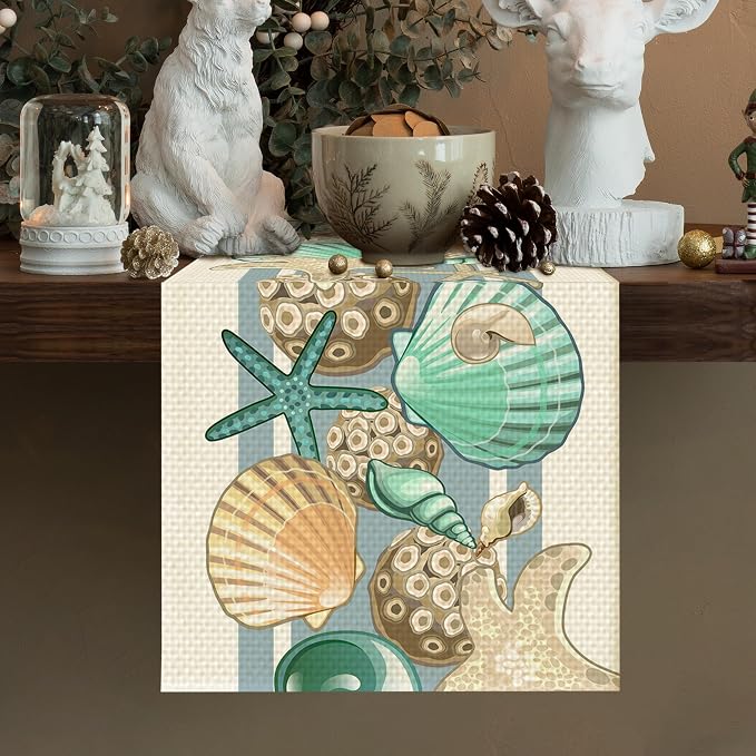 Sea Shell Table Runner Seasonal Spring Fall Kitchen Dining Linen Table - Image 2