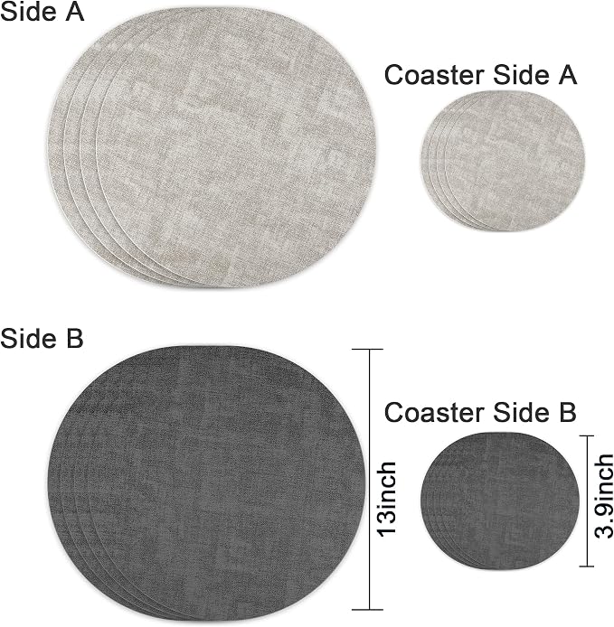 13-Inch Faux Leather Round Placemats Set of 4, Waterproof Anti-Slip Dual Sided - Image 2