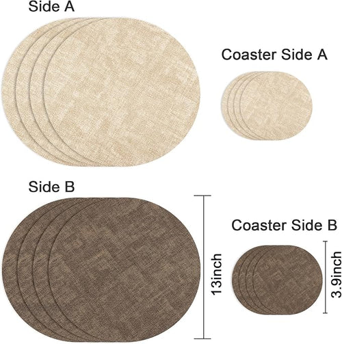 13-Inch Faux Leather Round Placemats Set of 4, Waterproof Anti-Slip Dual Sided - Image 2