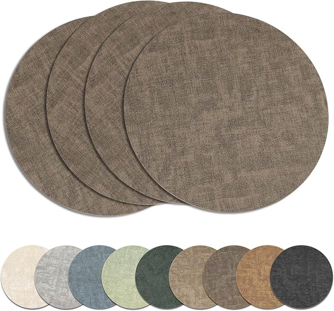 13" Round Placemats Set of 4, Reversible Faux Leather Heat Resistant Table Mats by NCUE