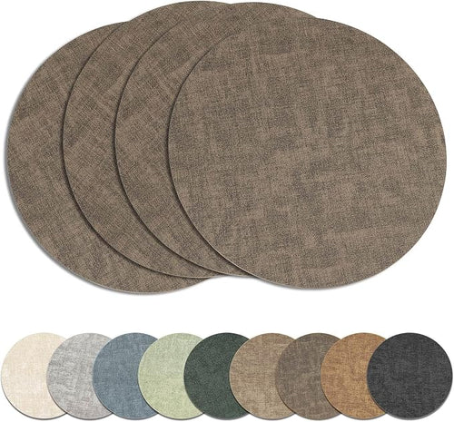 13" Round Placemats Set of 4, Reversible Faux Leather Heat Resistant Table Mats by NCUE