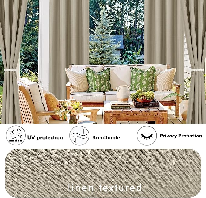 HolidayIdeas 4 Panels Linen Outdoor Curtains - Image 3