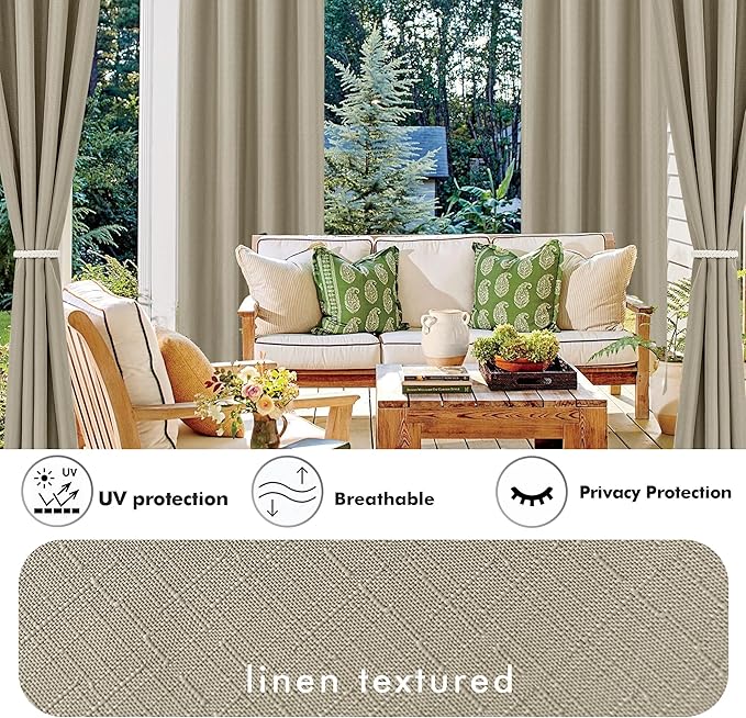 HolidayIdeas 2 Panels Linen Outdoor Curtains - Image 3