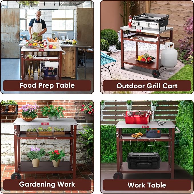 3-Shelf Outdoor Grill Table, Pizza Oven Table - Image 7