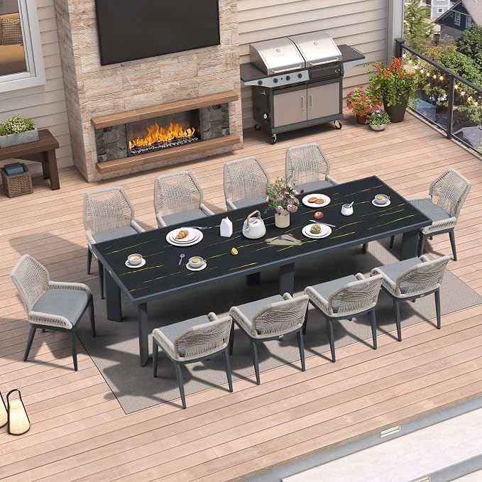 PURPLE LEAF 11 Pieces Patio Dining Set Aluminum Rectangular Table and Wicker by PURPLELEAF