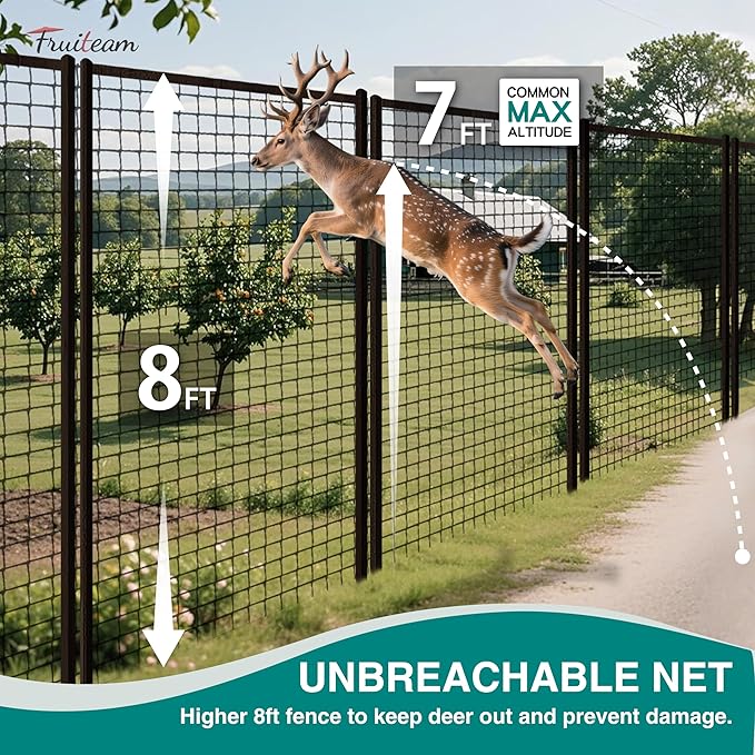 FRUITEAM Deer Fence Netting, 8FT x 100FT Heavy Duty Black PP Coated, Garden - Image 4