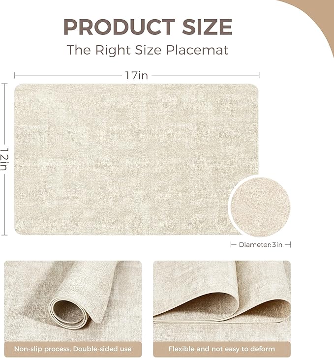 Vinyl Placemats Set of 4, Faux Leather Waterproof and Heat Resistant Place Mats - Image 4