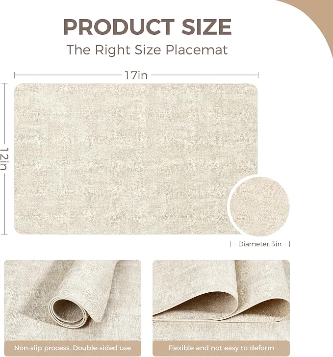 Vinyl Placemats Set of 6, Faux Leather Waterproof and Heat Resistant Place Mats - Image 4