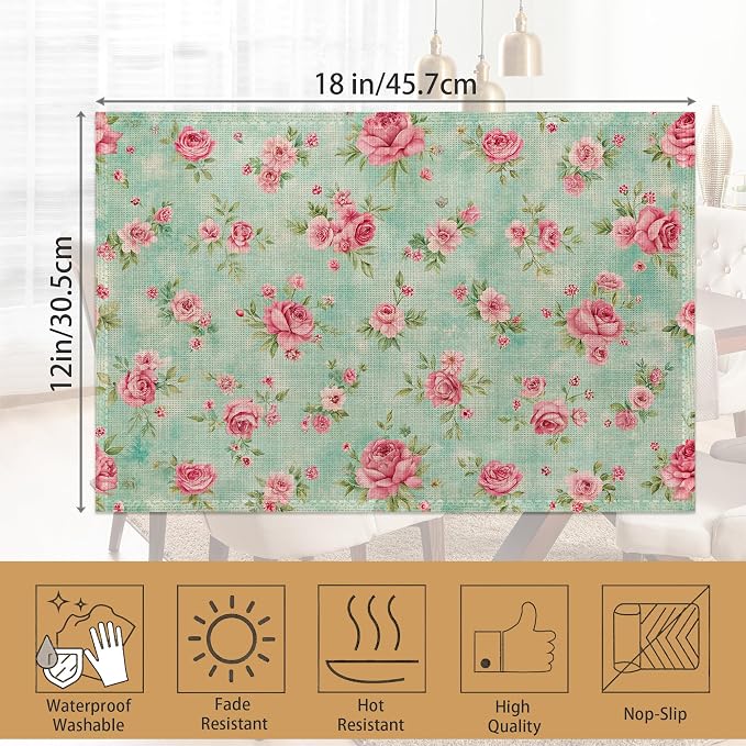 6 Pcs Placemats, Vintage Floral Table Mats Washable Recyclable Table Placemats - Image 6
