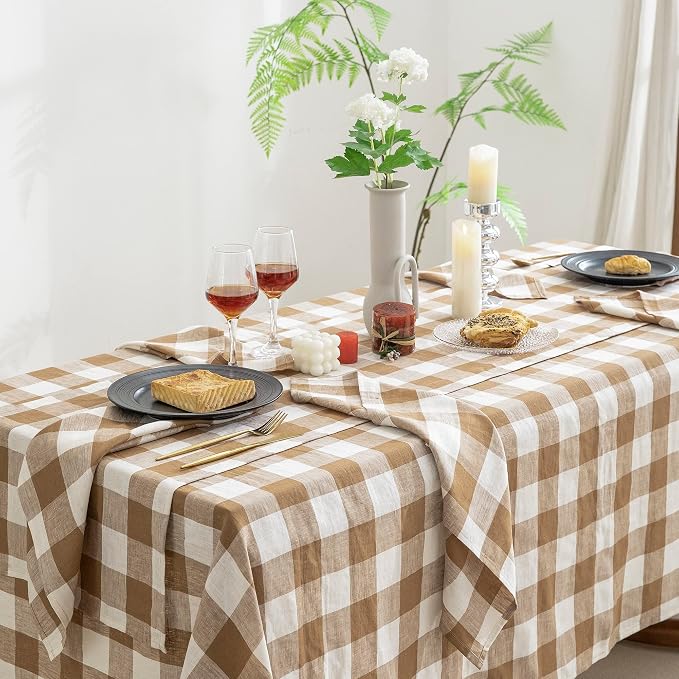 EVERLY 100% Yarn-Dyed Linen Rectangle Tablecloths 60x132Inches - Image 3