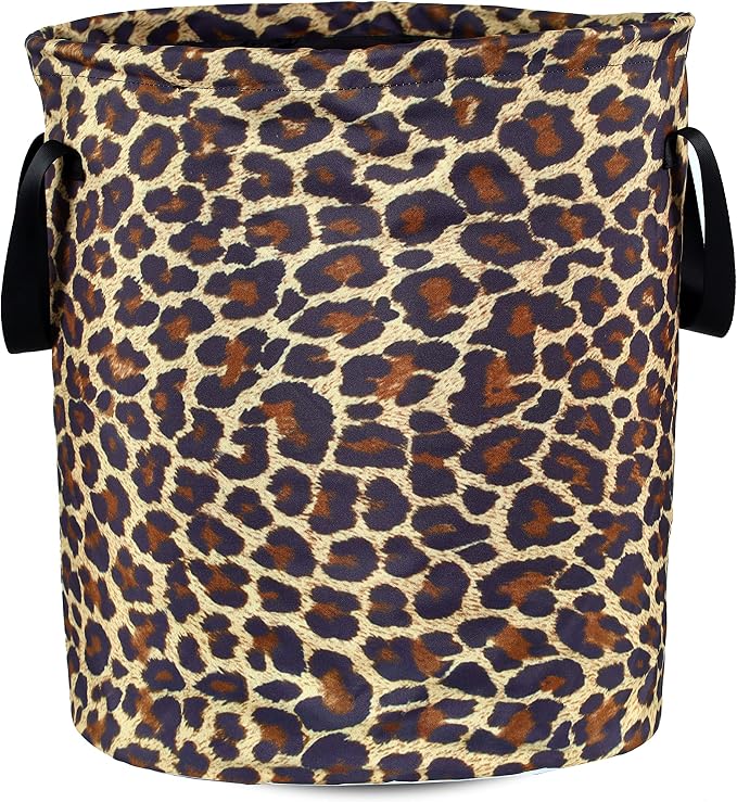 Brown Leopard Laundry Basket Foldable Oxford Cloth Funny Tote Bag Laundry by NUTAINLA
