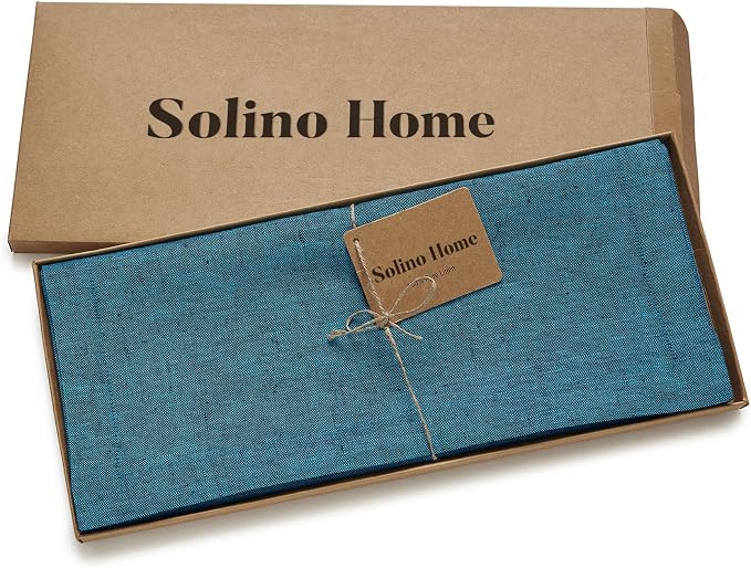 Solino Home Linen Chambray Teal Table Runner 108 Inches Long - Image 5
