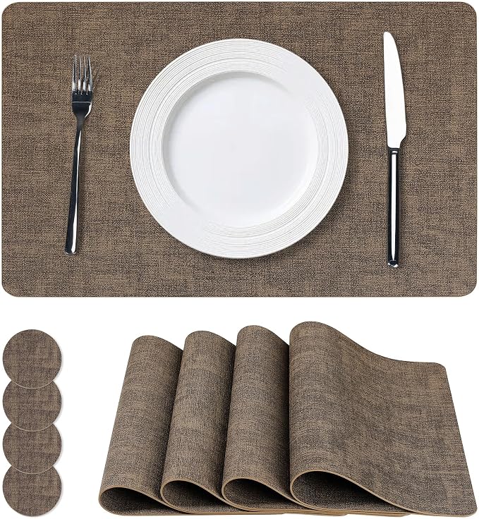Vinyl Placemats Set of 4, Faux Leather Waterproof and Heat Resistant Place Mats by NCUE