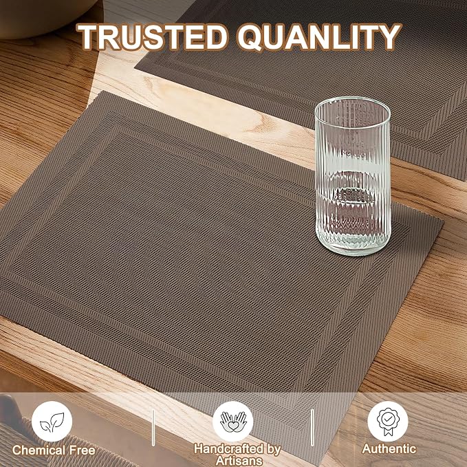 BETEAM Placemats Set of 6, Woven Vinyl Placemat - Image 2