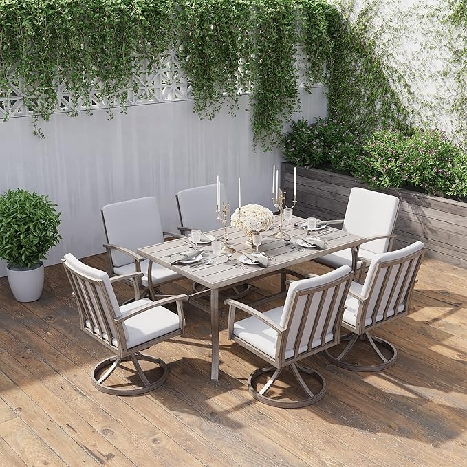 HAPPATIO 7 Piece Patio Swivel Dining Set, Aluminum Outdoor Dining Set by HAPPATIO