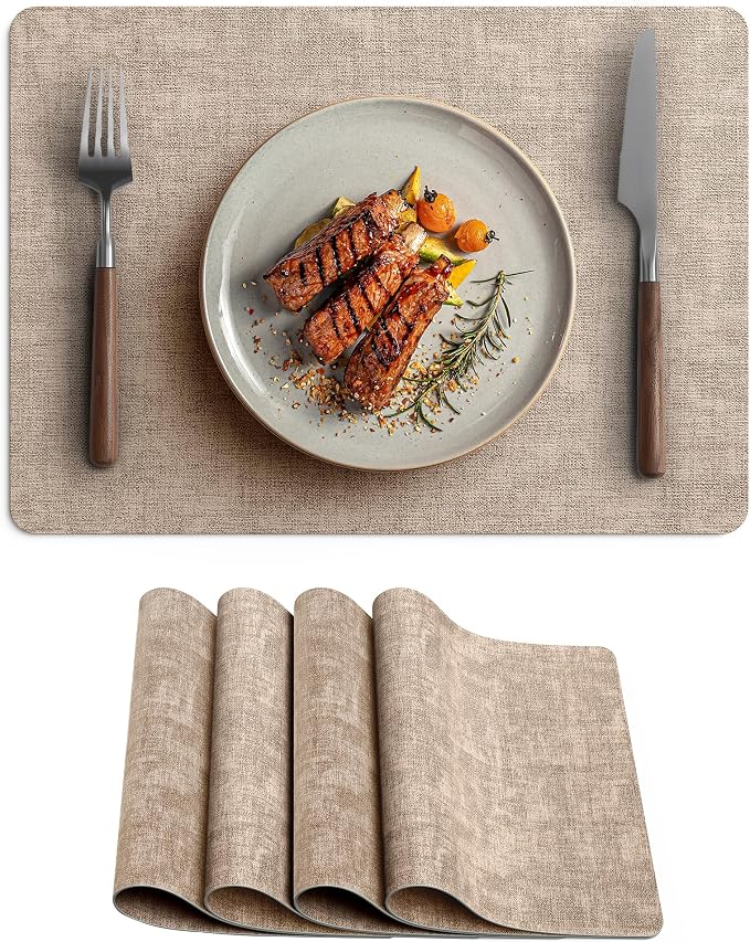 Faux Leather Vinyl Placemats Set of 4 Wipeable Heat Resistant Place Mats 100% by Unknown